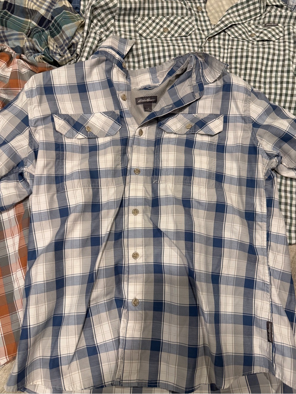 EUC large Eddie Bauer Mixed Plaid Short-Sleeve Button-Down Shirts - Picture 2 of 7